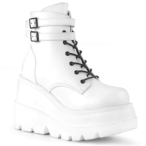 Demonia Shoes - Demonia Shaker-52 White Technopagan Platform Boots Sz 7